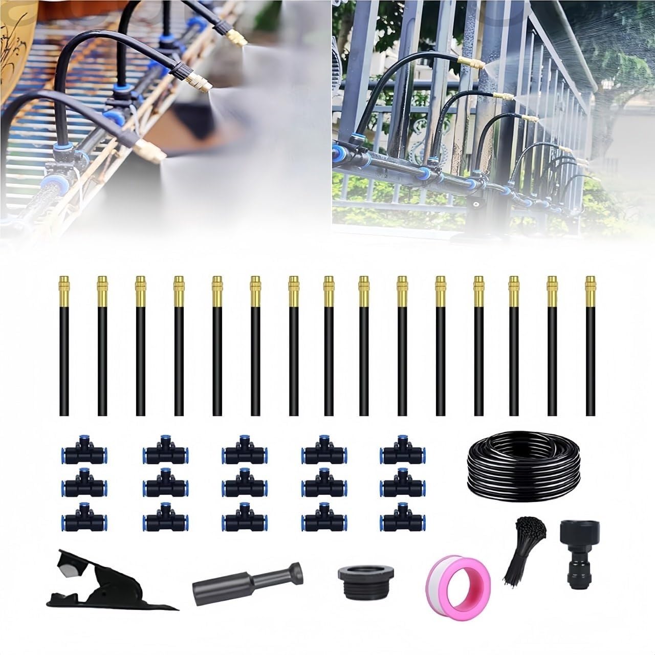 Zestaw automatycznego systemu nawadniania 360° zakrzywiony do ogrodu, giętki regulowany system nawadniania kropelkowego do ogrodu szklarniowego(49.2Ft Set (49.2Ft hose+15 Nozzles))