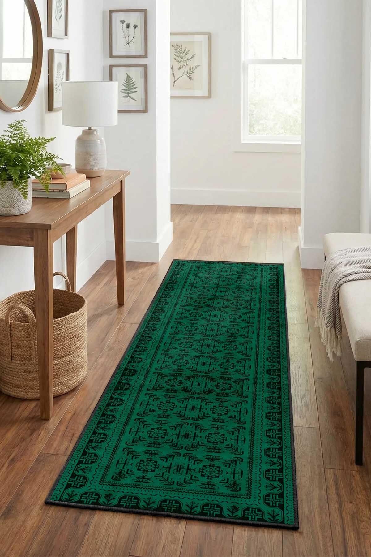 Monnhein Zümrüt Yolluk 1031 - Yıkanabilir, Kaymaz Taban, Dijital Baskılı, Leke Tutmaz, İnce Hav, Modern Koridor, Mutfak, Antre ve Salon için Dekoratif Yolluk
