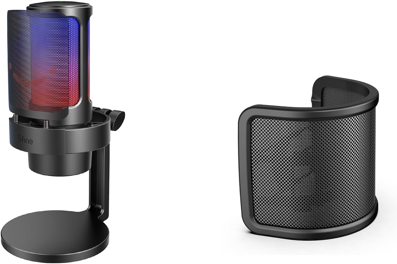 FIFINE Computer Microphone with RGB Control, Mute Touch, Headphone Jack, Pop Filter, Stand for Gaming Streaming (A8+U1)