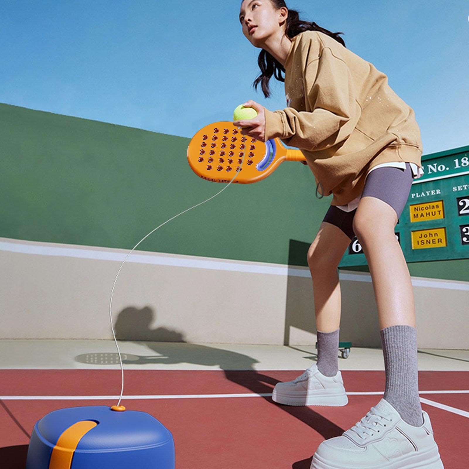 Palla da Tennis Rimbalzante per Allenamento Kit Portatile di Allenamento | Solo Attrezzo Rimbalzante da Tennis Portatile con Corda Elastica Lunga per Adulti e Bambini