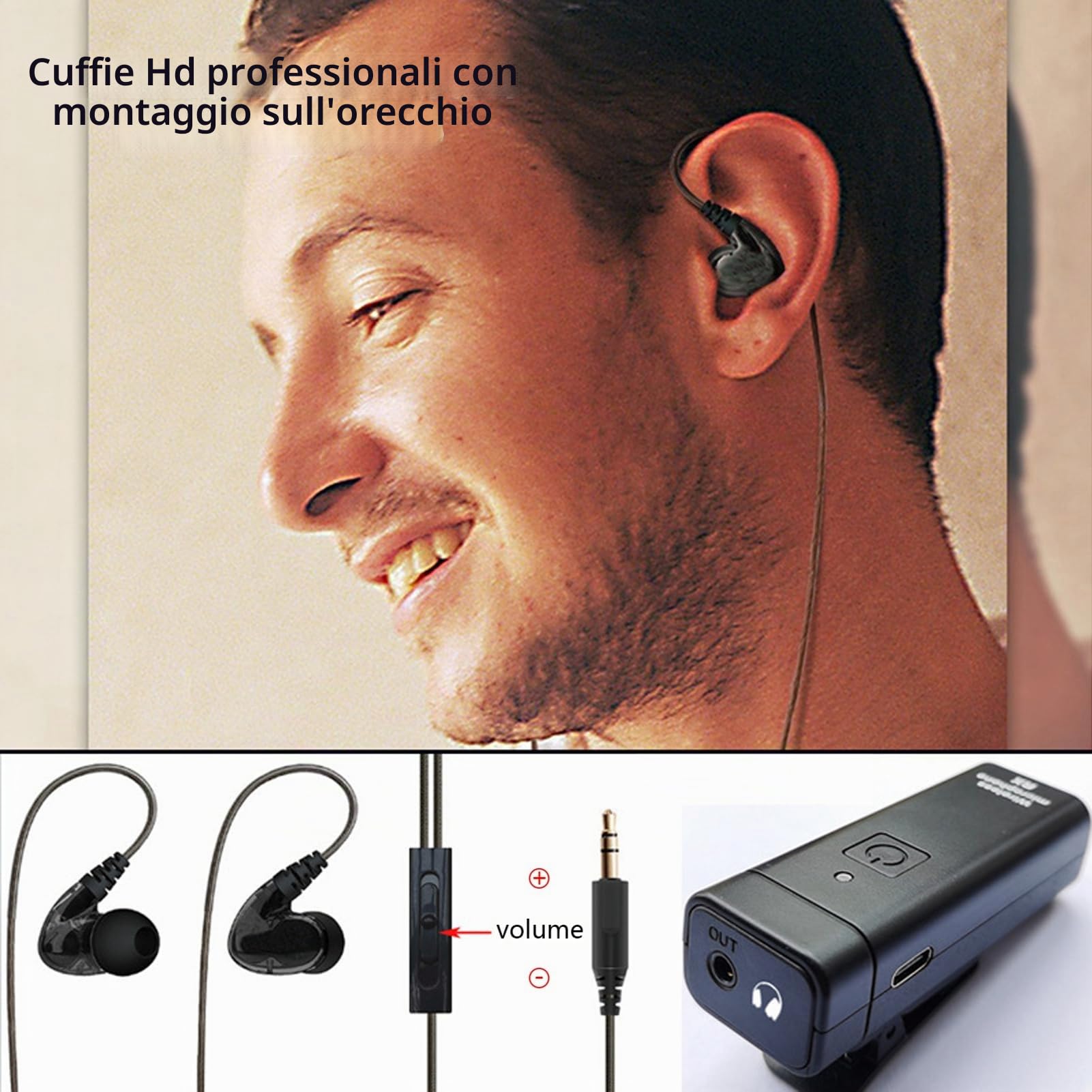 HUIOP di monitoraggio wireless per cuffie in-ear con cuffie ritorno in tempo reale UHF FM senza ritardo simultaneo per Singer Band Stage stereo IEM professionale Transm