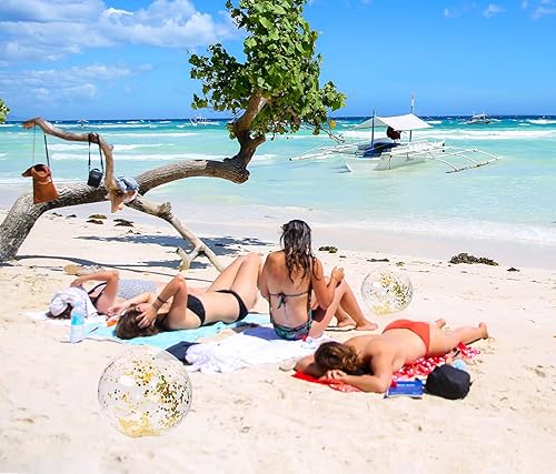 Miniatura 4 de PENTA ANGEL Bola de playa con purpurina, 2 unidades, inflable con confeti para piscina, bola deportiva de arena transparente para verano, playa,