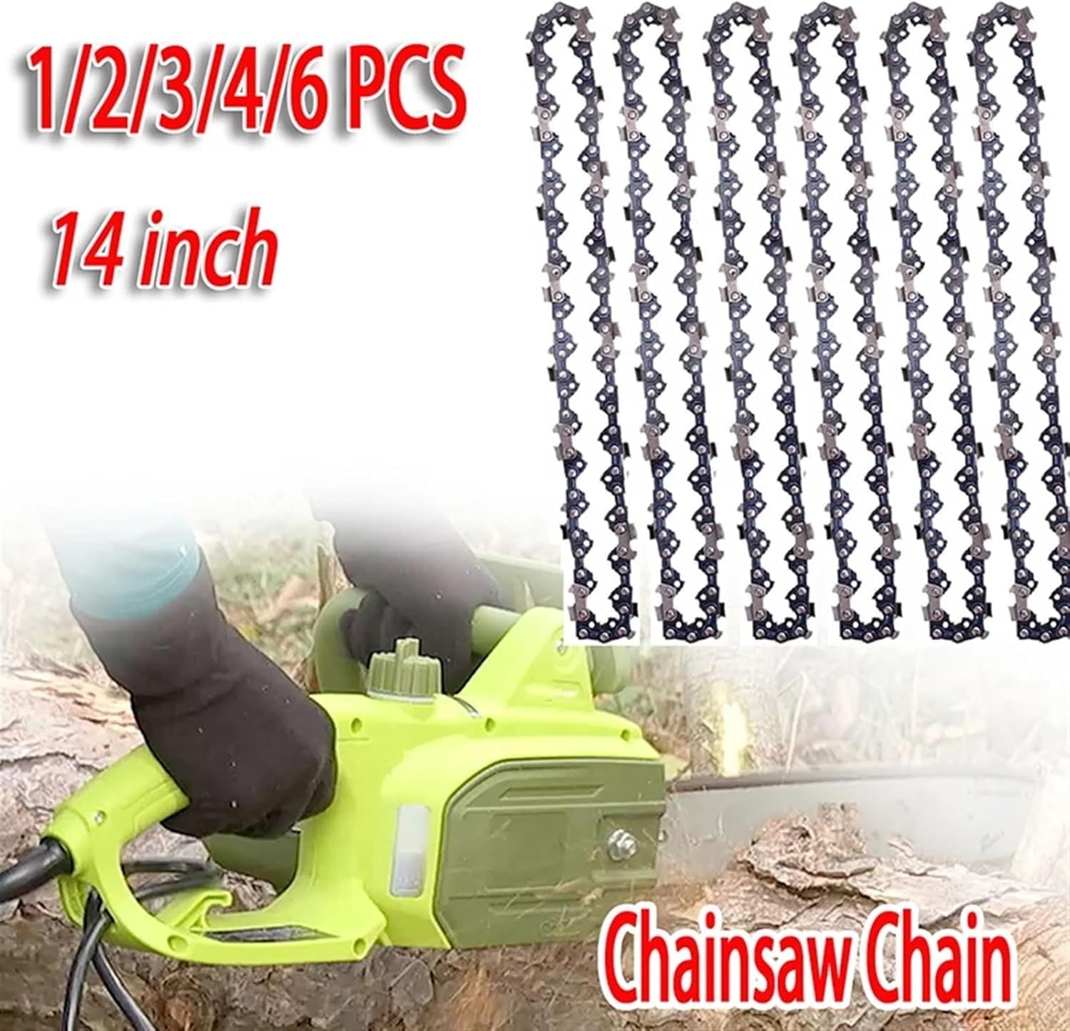 Cadena de motosierra, 1 cadena acero inoxidable 14 pulgadas 52 DL 3/8 LP calibre 0,050 semi cincel for registro (cadena 6)(6x Chain)