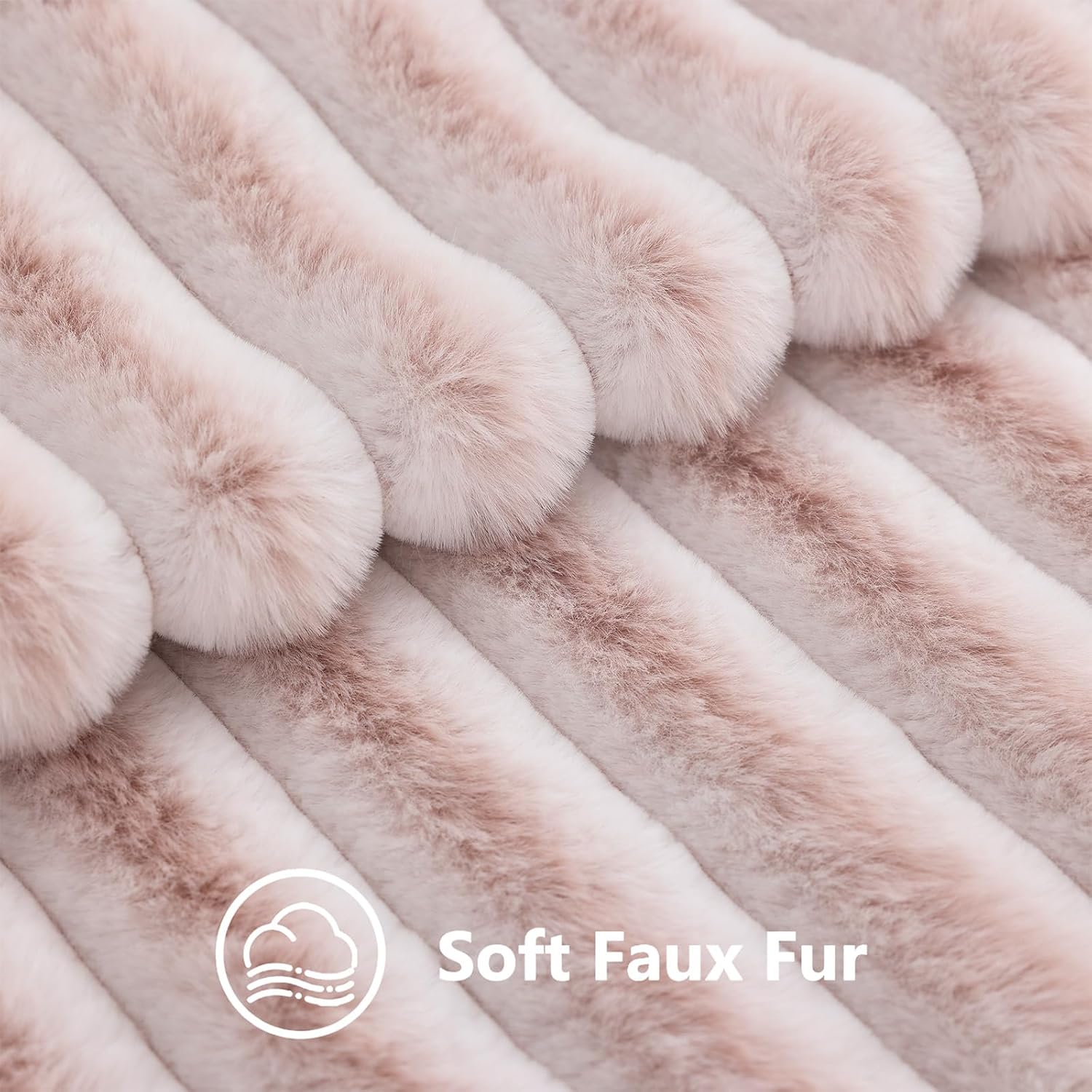decorUhome Summer Cozy Faux Fur Throw Pillow Covers 18x18 Set of 2 Decorative Soft Plush Striped Modern Farmhouse Boho Couch Pillow Cases with Velvet Back for Sofa Bed Living Room, Pink White
