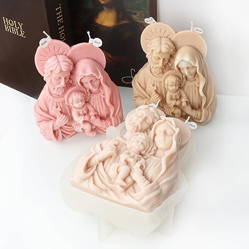 Miniatura 4 de Molde de vela religiosa, molde de silicona Jesús María Joseph para fondant, vela de cera de soja, jabón, yeso, estatua, manualidades de bricolaje