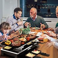 Vista 6 de CUSIMAX Raclette Grill Mesa de parrilla eléctrica, portátil 2 en 1 parrilla coreana de interior y queso Ractlette, placa reversible antiadherente