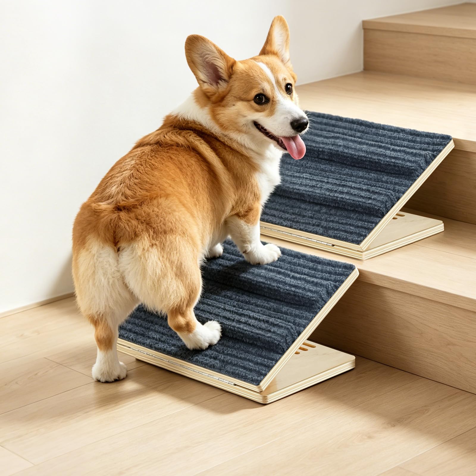 Photo 1 of Dog Ramp for Stairs for Small Dogs Up to 40 lbs - Adjustable Dog Stair Ramp with Non-Slip Carpet, Foldable Pet Ramp for Stairs, Dog Ramp Stairs for Senior Dogs, Puppies, Bed, Sofa (2-Pack)