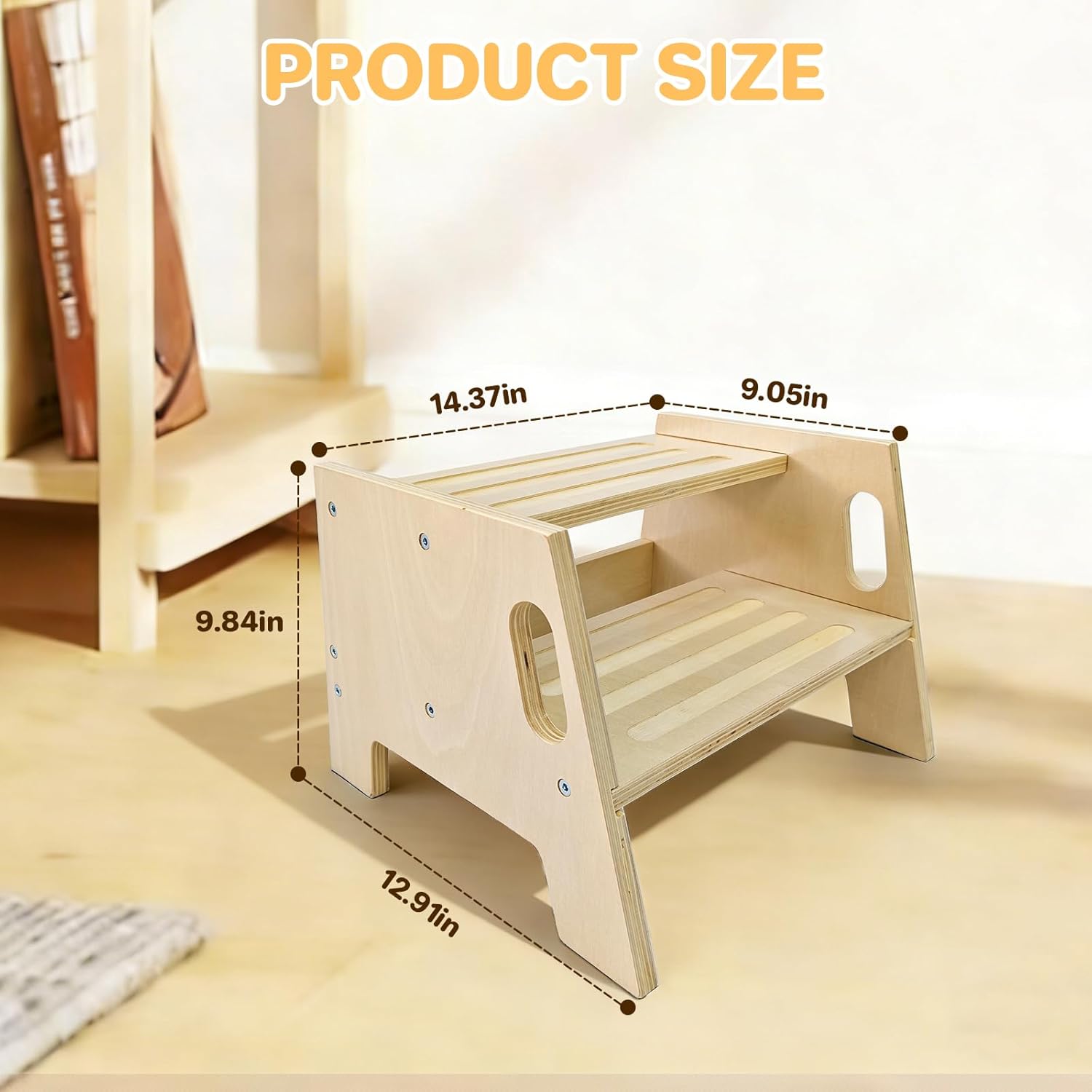 Asweets Toddler Step Stool with Handles, Wooden 2-Step Stool for Toddlers for Bathroom Sink, Potty Training, Kitchen & Bedroom 300lbs Capacity(2 Pack)