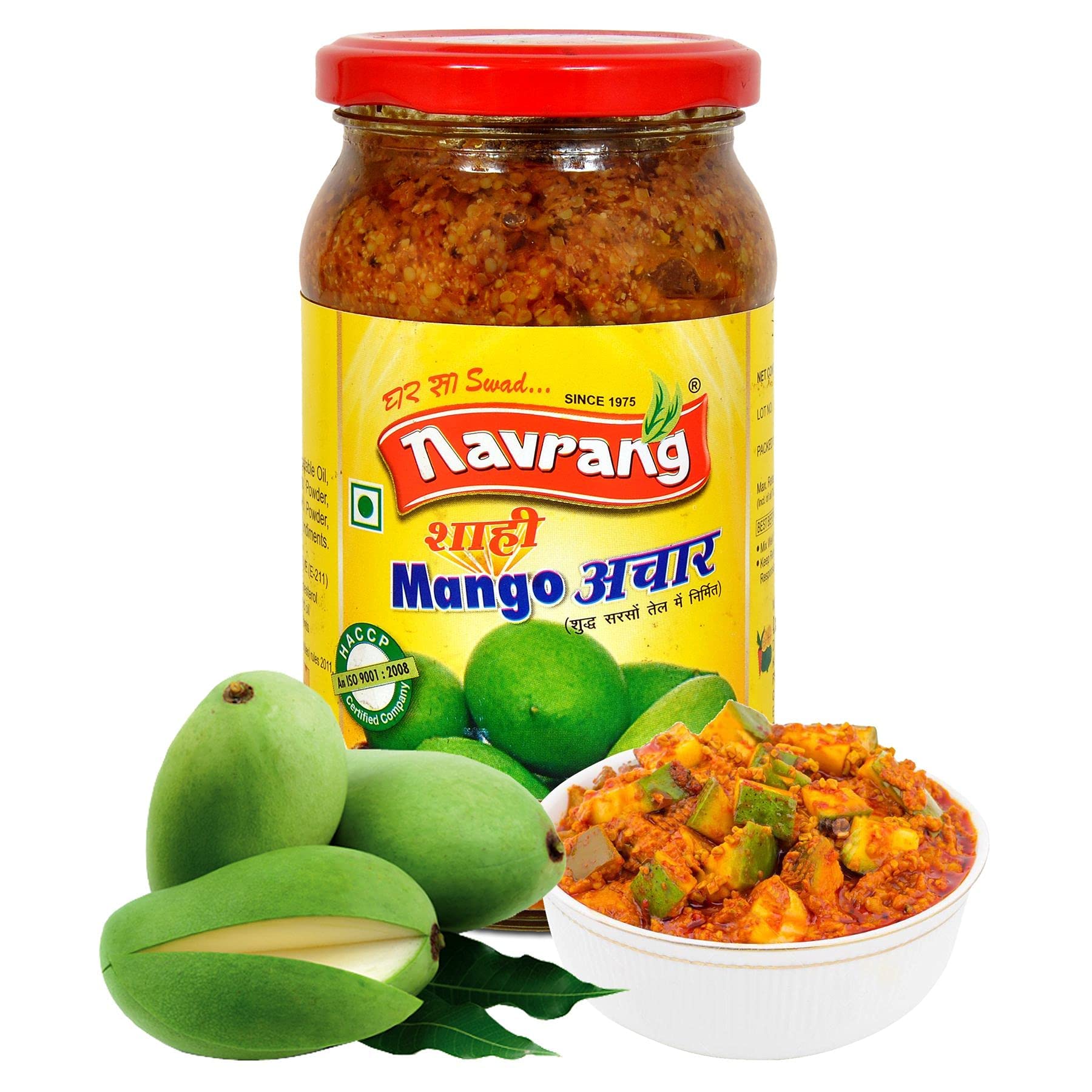 Navrang Shaahi Mango Pickle, Homemade North Indian Style, Mixed Spices Raw Mango Pickle, Khatte aam Ka Bharwa Achaar, Sarso, Rai, Masaledar aam Ka Achar, Kanpuriya Style, Tangy, Spicy, Tasty, Salty, Sour, Green Kacche aam Ka Achaar Pack of 400 gm