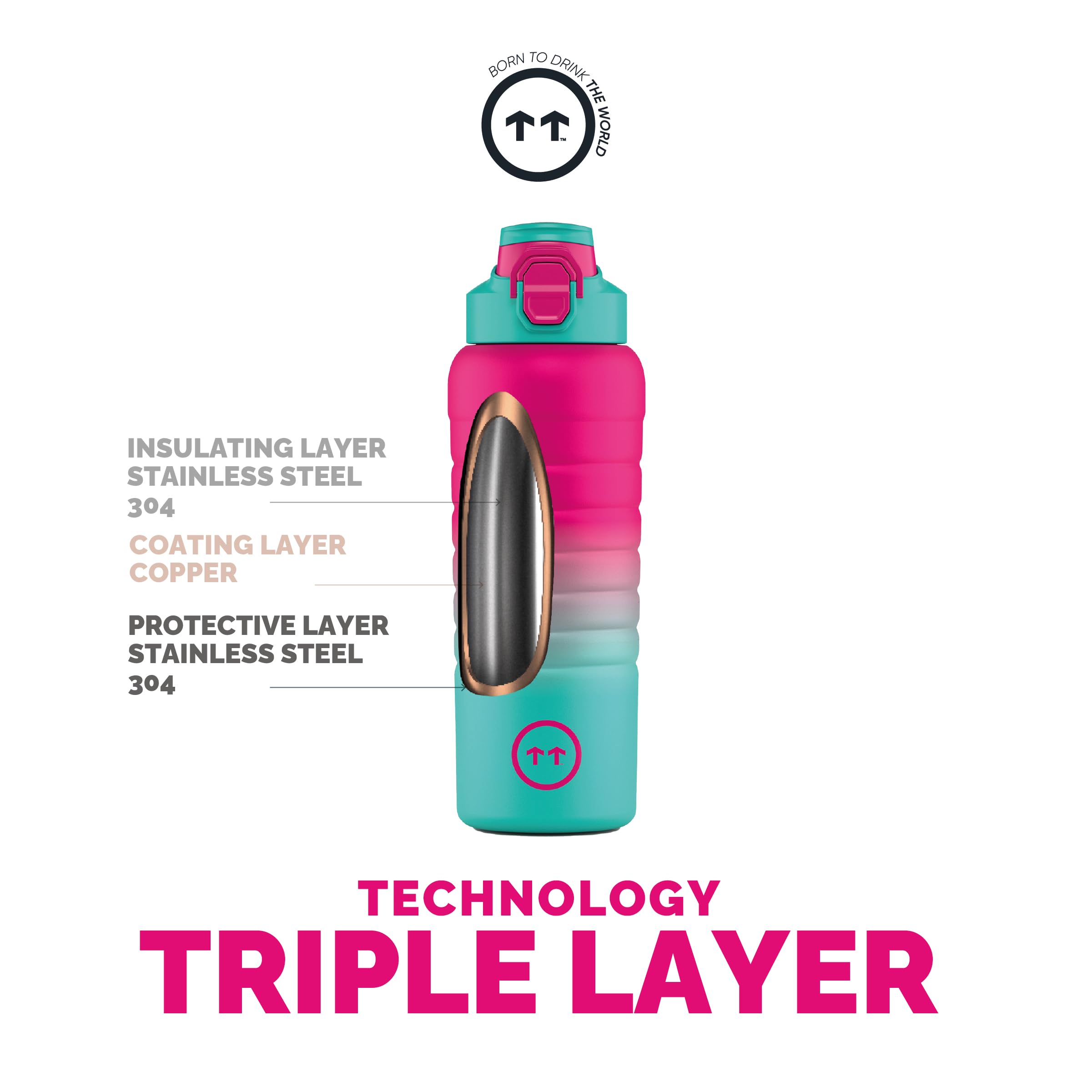Cool Bottles Botella Térmica Deportiva Acero Inoxidable 725 ml con 2 Tapones (Fitness y Cycling) - Botella Agua para Gimnasio y Deporte - Frío 36h / Caliente 18h - Brisbane