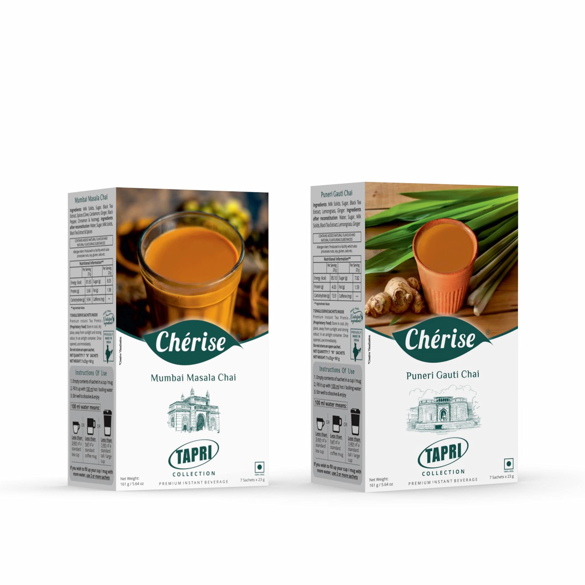 Cherise Tapri Combo of Premium Mumbai Masala Chai and Puneri Gauti Chai (23 g x 7 Sachets Each) (B094DC1MMW) Amazon Price History, Amazon Price Tracker