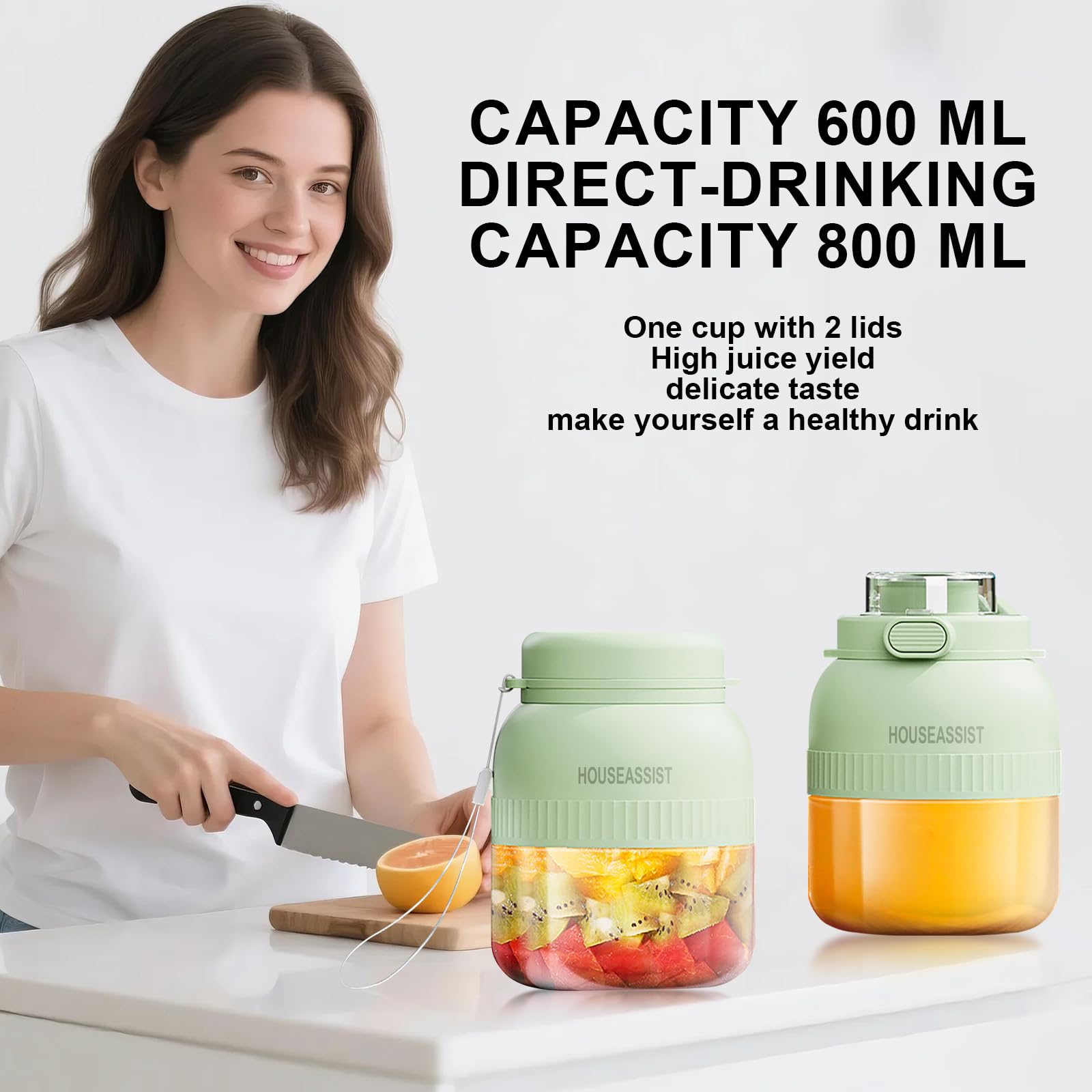 Licuadora portátil personal, mini licuadora de 20 onzas para batidos y batidos, fuerte potencia de corte con 10 cuchillas, 20.3 fl oz de jugo de frutas y verduras para el hogar, deporte, oficina 6