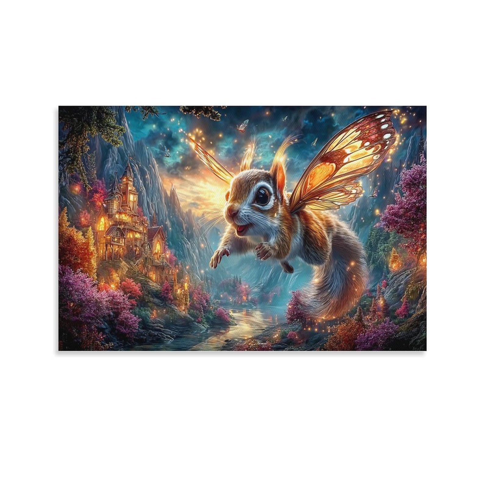 XPASHIQWC Butterfly‑Wing Squirrel Wall Decor Poster Sunset Valley Giclee Canvas Prints Modern Wall Art Picture Wall Hanging for Bathroom Wall Decor 16x24inch(40x60cm)
