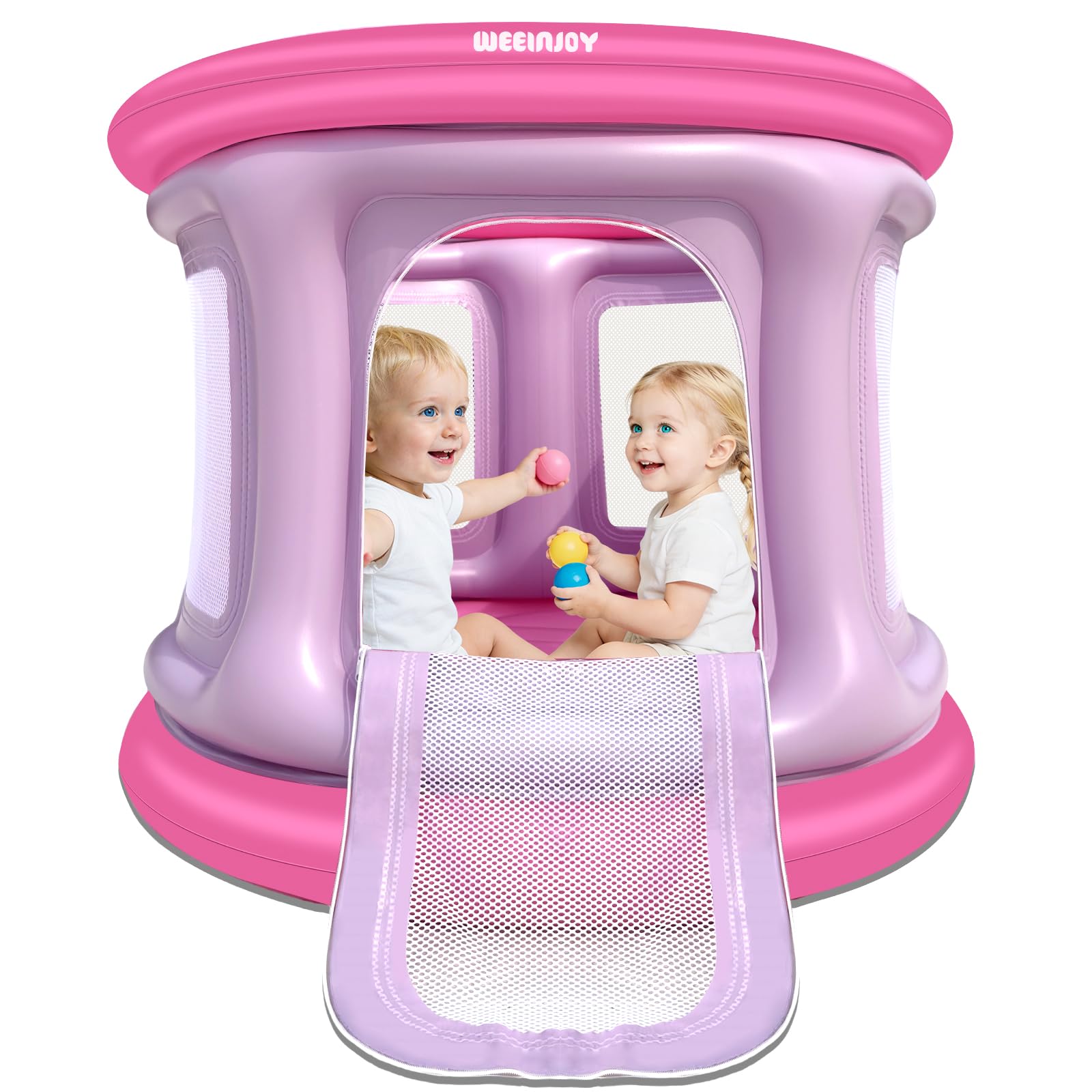 Photo 1 of WEEINJOY Bounce House,Ball Pit for Toddlers, Inflatable Bouncy House with Pump,Indoor&Outdoor Baby Bouncer Play Yard with Safety Net,30 Pit Ball,Mini Bubble Bounce House for 2 Toddlers 1-3