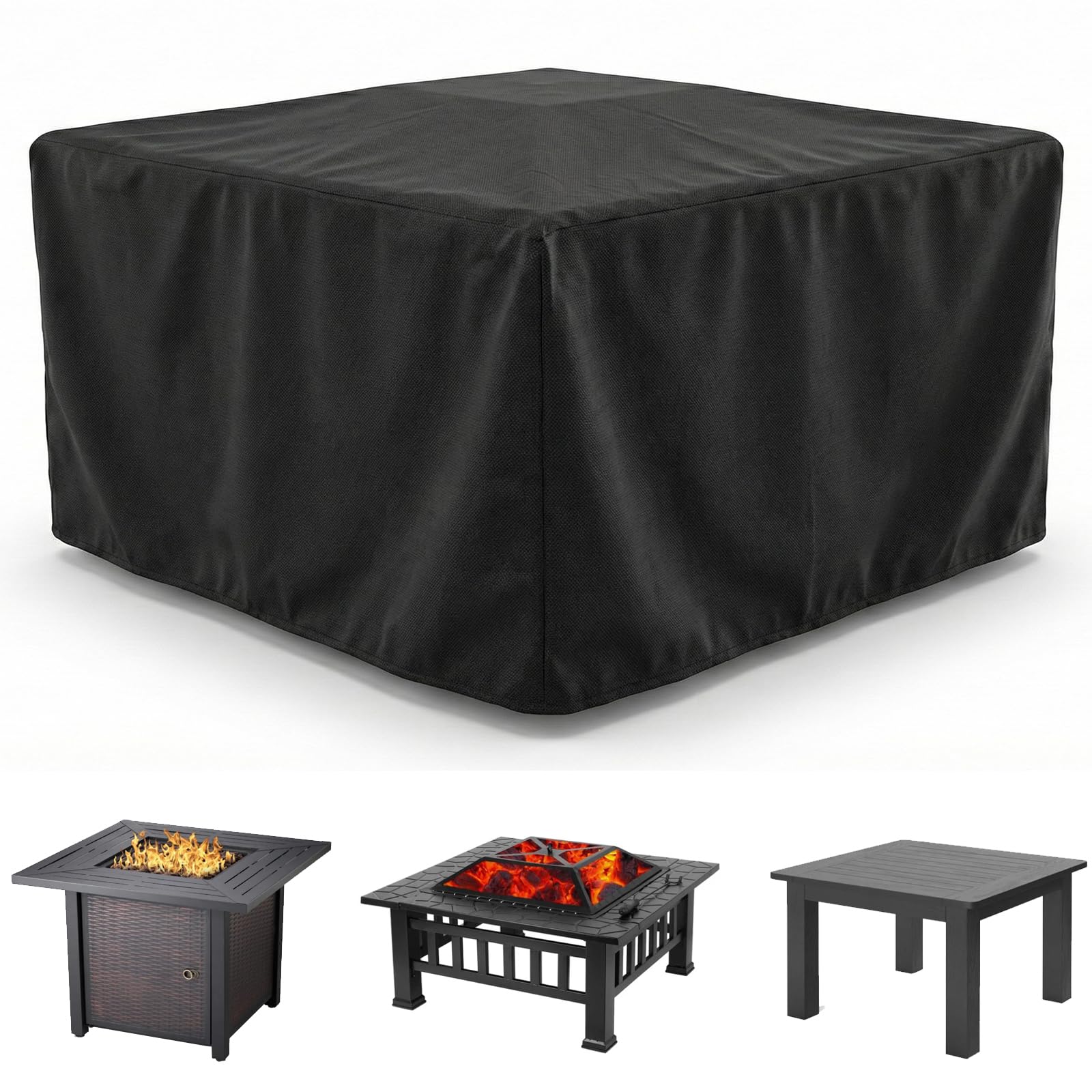 WOMACO Heavy Duty Square Patio Fire Pit/Table Cover, Waterproof Outdoor Furniture Cover (44" x 44" x 22", Black)-image-44