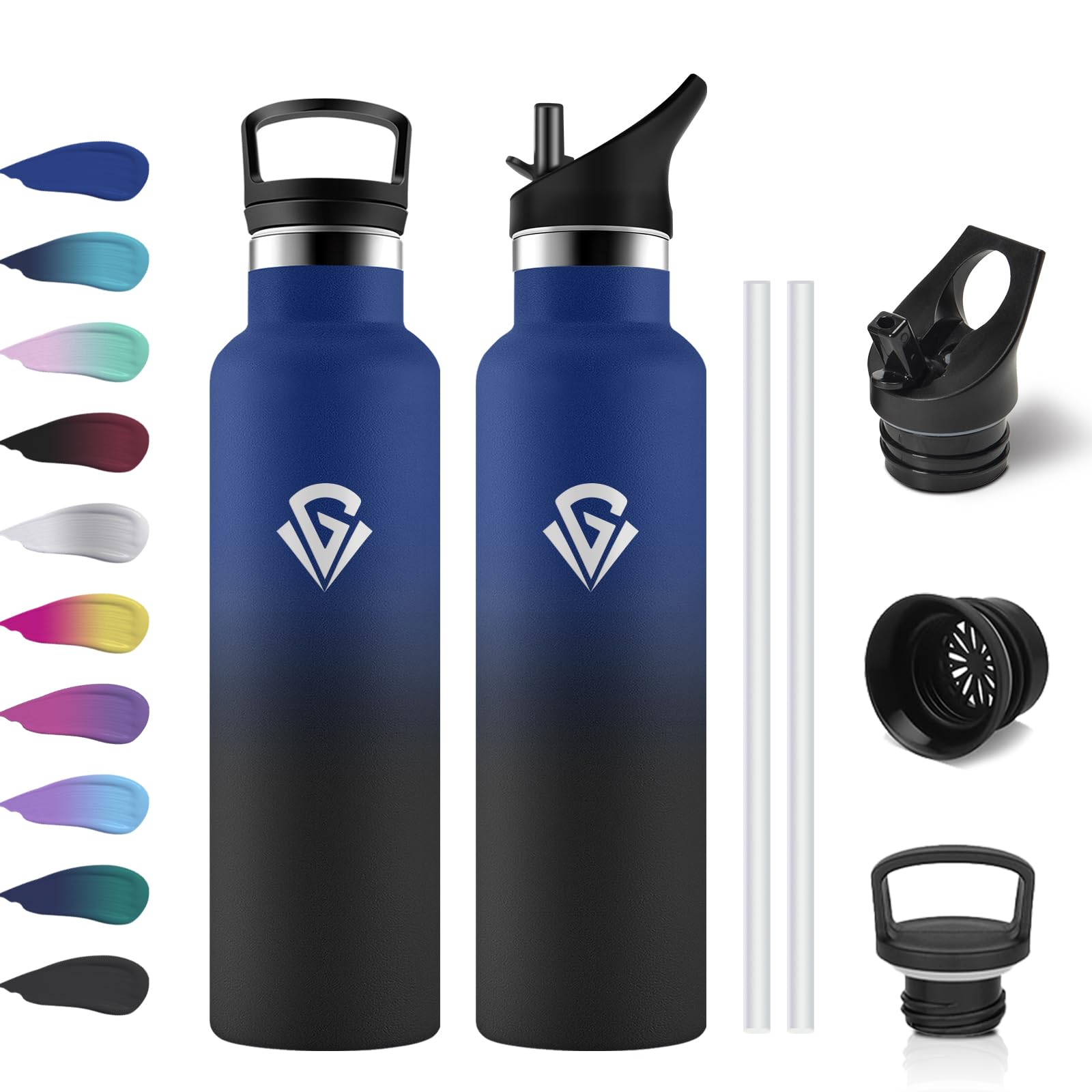 750ml Insulated Water Bottle, BPA Free Water Bottle, Drinking Bottle with Straw, Double-Walled Vacuum Insulation, Easy to Clean, No Leakage, Thermos for School, Travel, Camping, Offices