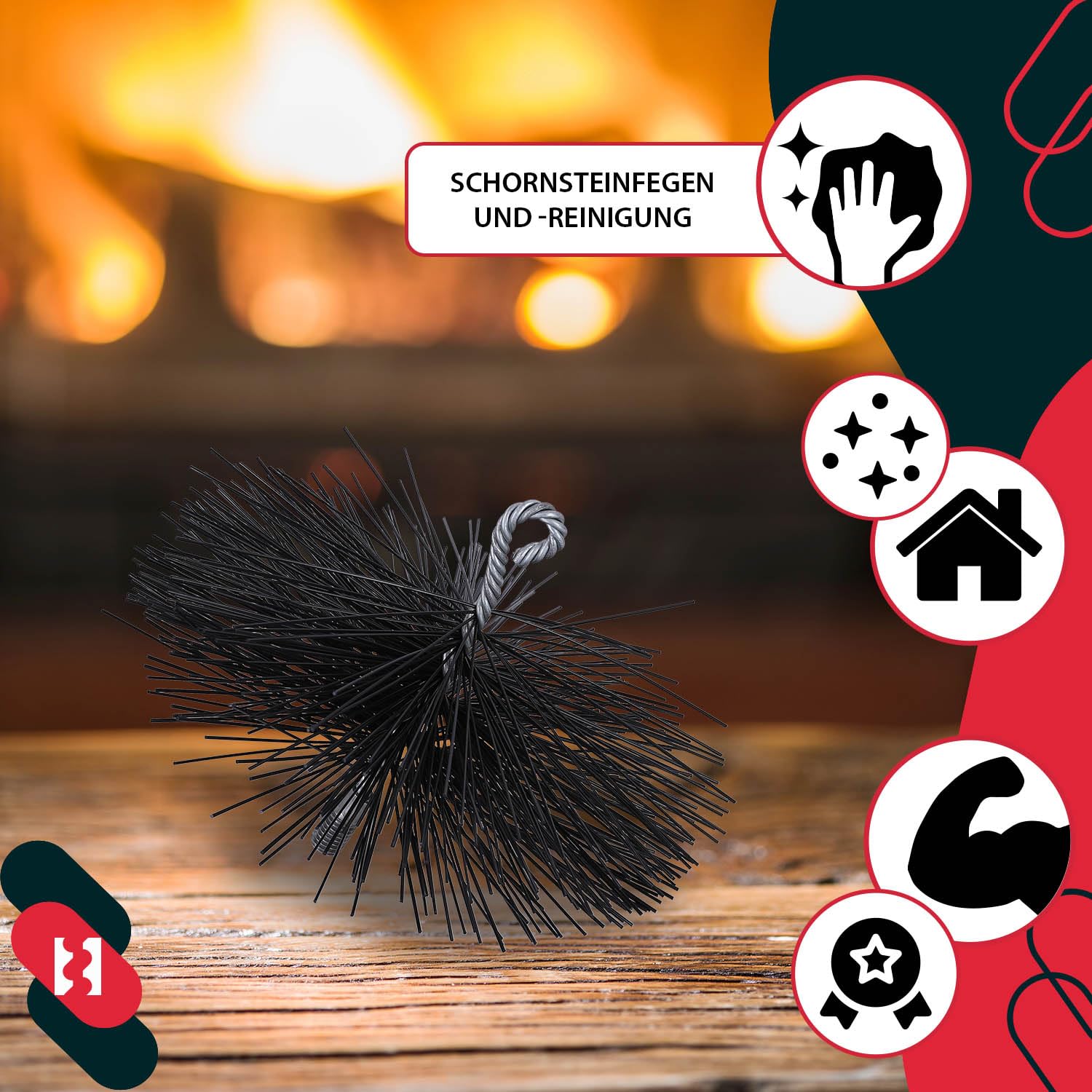 KOTARBAU® Erizo, Cabezal Deshollinador, Ø 200 mm, Cepillo Redondo de PCV, Cepillo de plástico para chimeneas, Accesorio para Limpieza de chimeneas, Rosca M12, con Anilla, para Materiales sensibles