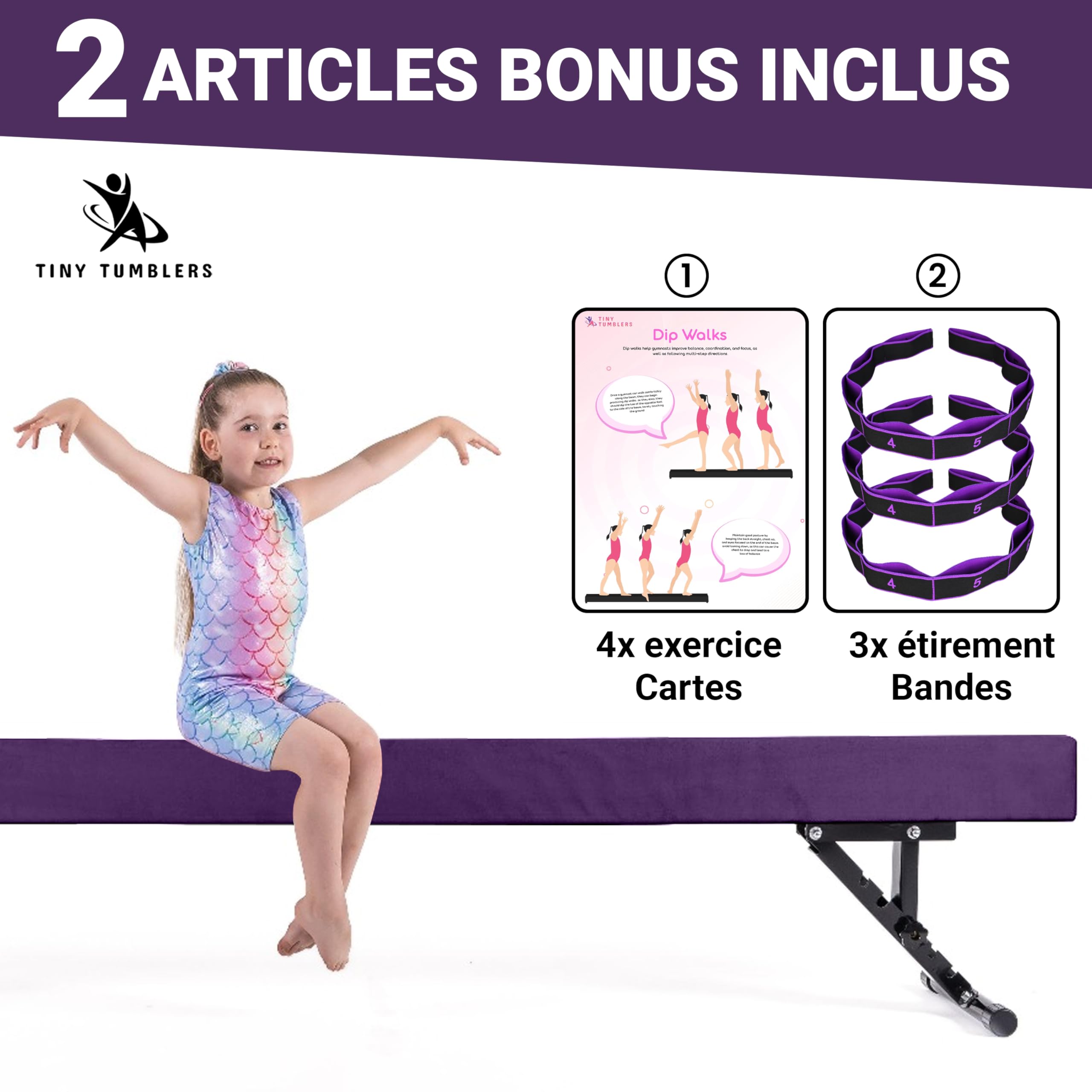 Poutre gymnastique - pliable pour la maison – Poutre de gymnastique réglable pour enfants – Équipement de gymnastique avancé – Poutre haute et basse – Revêtement en daim synthétique - 5 niveaux