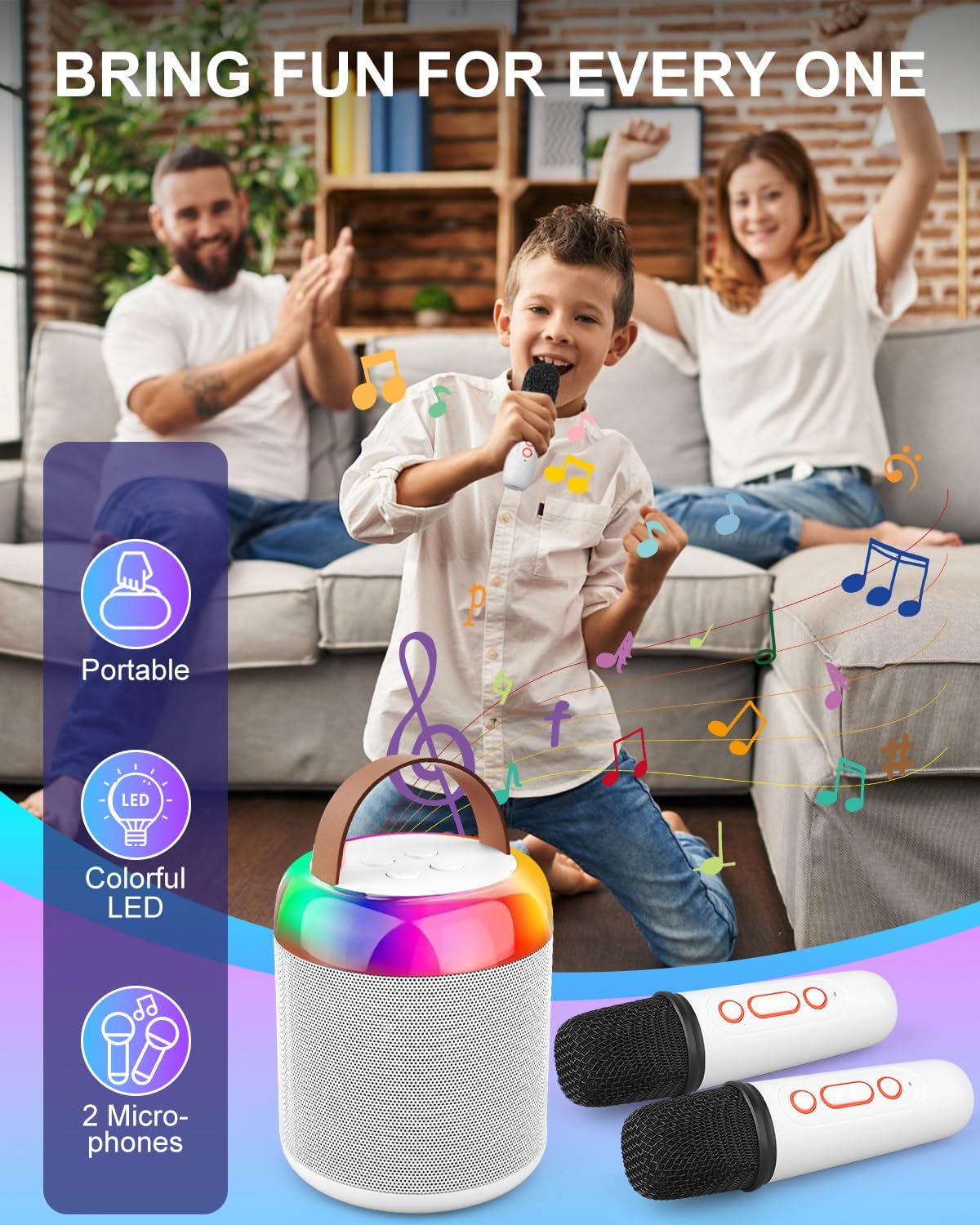 Karaoke Microphone Machine with 2 Drivers for Kids Adults, Muscial Singing Toy for Girls Boys Ages 3-12 Years Old, Bluetooth Speaker Birthday Gift Stocking Stuffer Classroom Prizes Party Game - Image 3