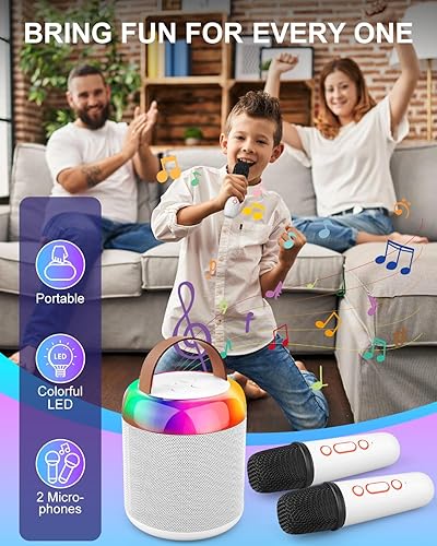 Miniatura 3 de Máquina de micrófono de karaoke con 2 controladores para niños y adultos, juguete musical para niñas y niños de 3 a 12 años, altavoz Bluetooth,
