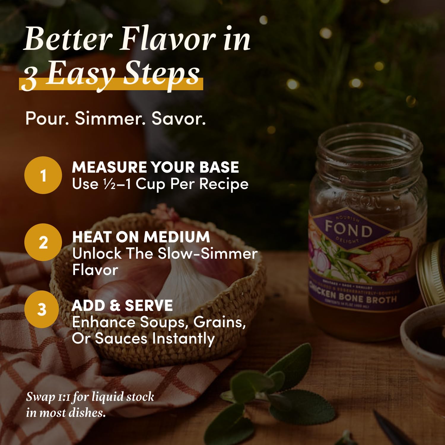 FOND Regenerative Pasture-Raised Chicken Bone Broth – Slow-Simmered Chicken Broth for Rich Flavor, Nutrient-Dense, Artisan Quality – 4 Different Flavors, Variety Pack – 14 oz (4-Pack)