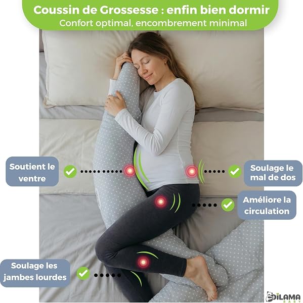 Dilamababy Cuscino Gravidanza Fiocchi di Memory e Fiber Made in Italy – Comodo per Dormire e per Allattamento - Supporto Ergonomico Pancia, Schiena, Gambe con Federa Sfoderabile e Lavabile - 2