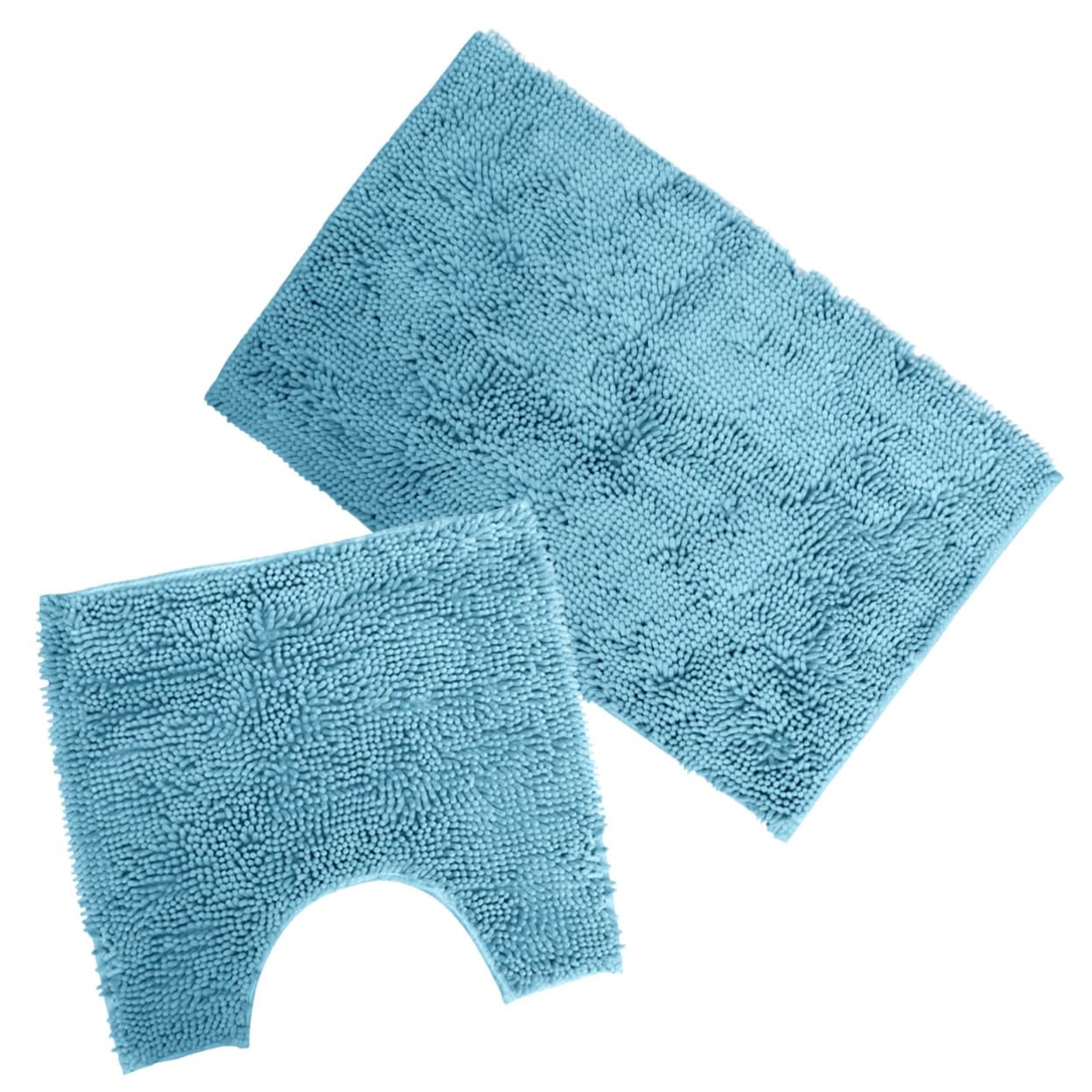 Tapis de Bain Absorbants et Antidérapants Bleu en Chenille Lot de 2 Faciles à Nettoyer, pour Salle de Bain Cuisine