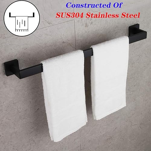 Miniatura 5 de GERZWY Toallero de baño de estilo contemporáneo de 24 pulgadas, barra de toalla de baño de acero inoxidable, montaje en pared, negro mate FG160160-BK