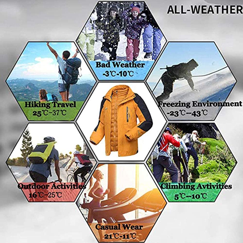 MU Chaqueta de Esquí a Prueba de Agua 3 en 1 para Hombre - Chaqueta Abajo - Chaqueta de Lluvia a Prueba de Viento - Capa de Invierno con Aislamiento de Forro de Purfer/E/3Xl