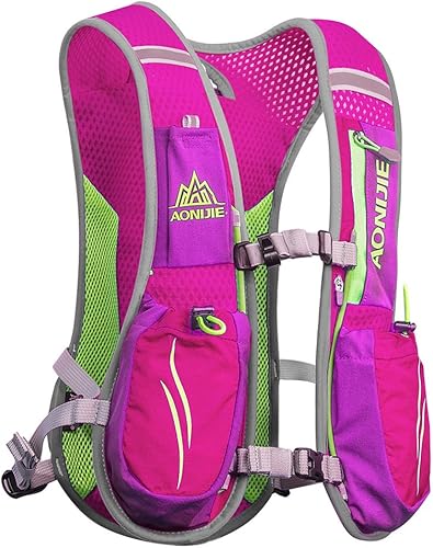 AONIJIE Mochila ligera para correr con chaleco de hidratación para mujeres y hombres, mochila ligera para correr en senderos 5.5L, color rojo rosa