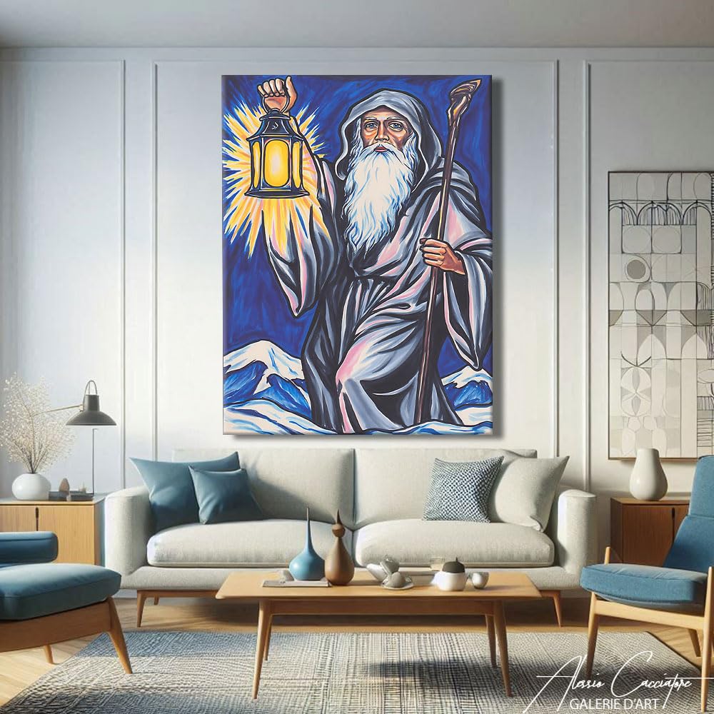 Alessio Cacciatore Quadro tarocchi - Decorazione da parete blu navy, stampa su tela di grandi dimensioni, decorazione per soggiorno, decorazione da parete, design moderno, tela con cornice (60 x 40 cm
