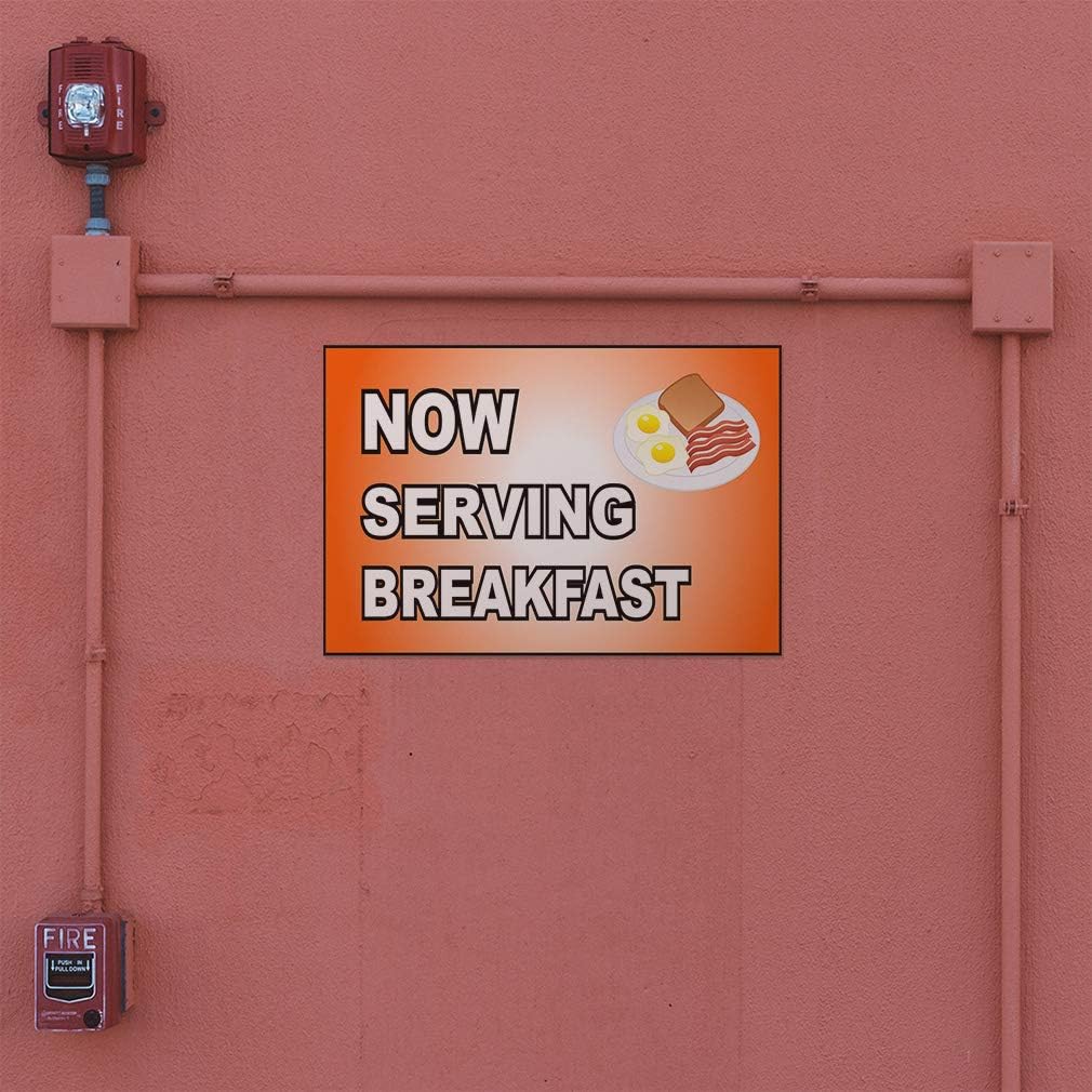 Decal Sticker Multiple Sizes Now Serving Breakfast2 Restaurant & Food Now Serving Breakfast Outdoor Store Sign Red - 14inx10in, Set of 2