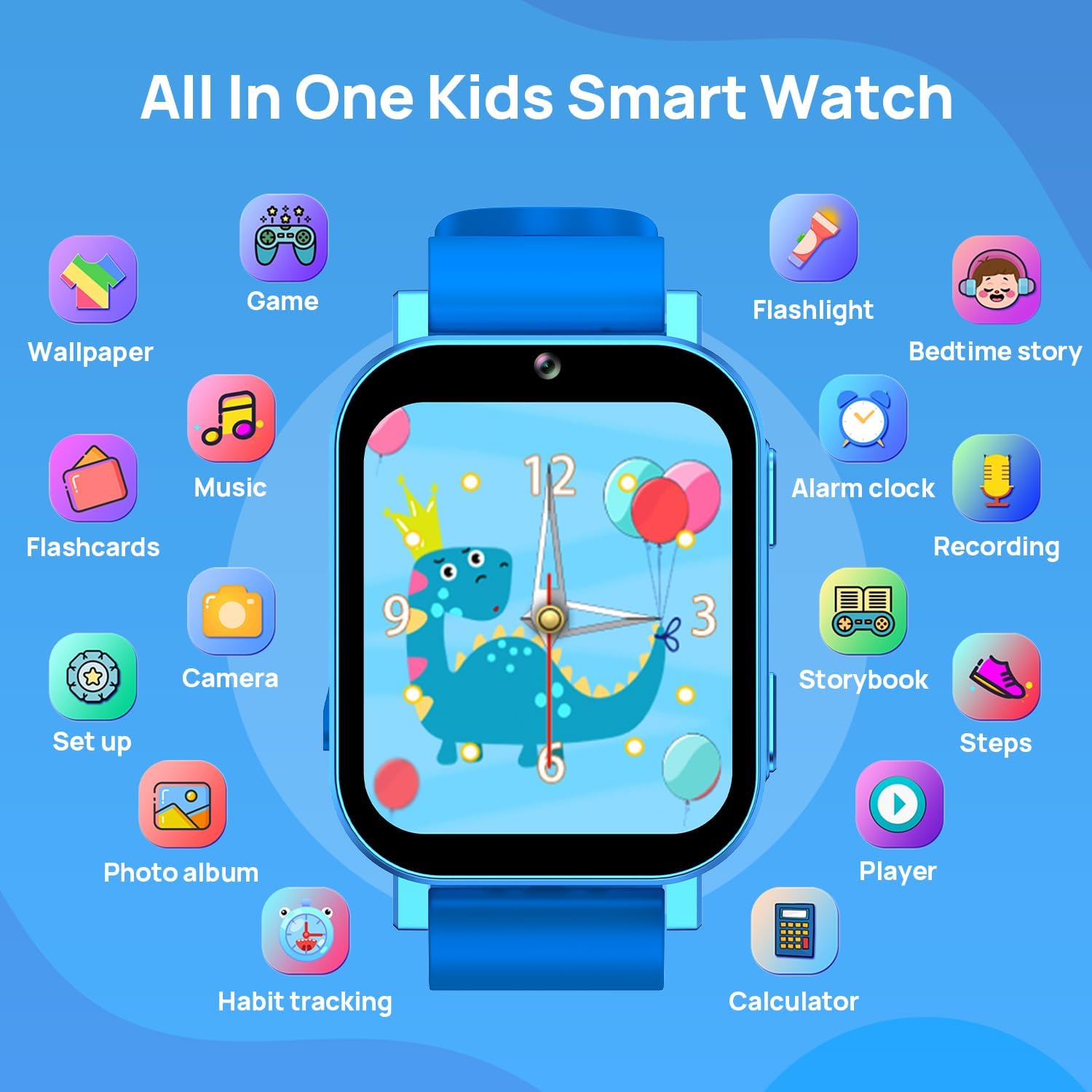 FREEBOT Kids Smart Watch Toy for Boys Girls 3-12 with 30 Learning Games, Camera, Video Recorder, Music Player, Pedometer, Alarm Clock - Birthday Gift Idea (Blue)