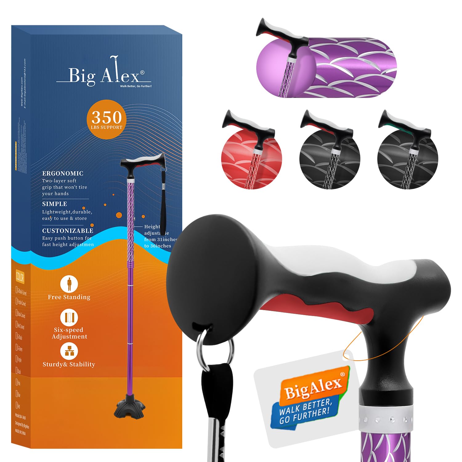BigAlex Lightweight Collapsible Walking Cane