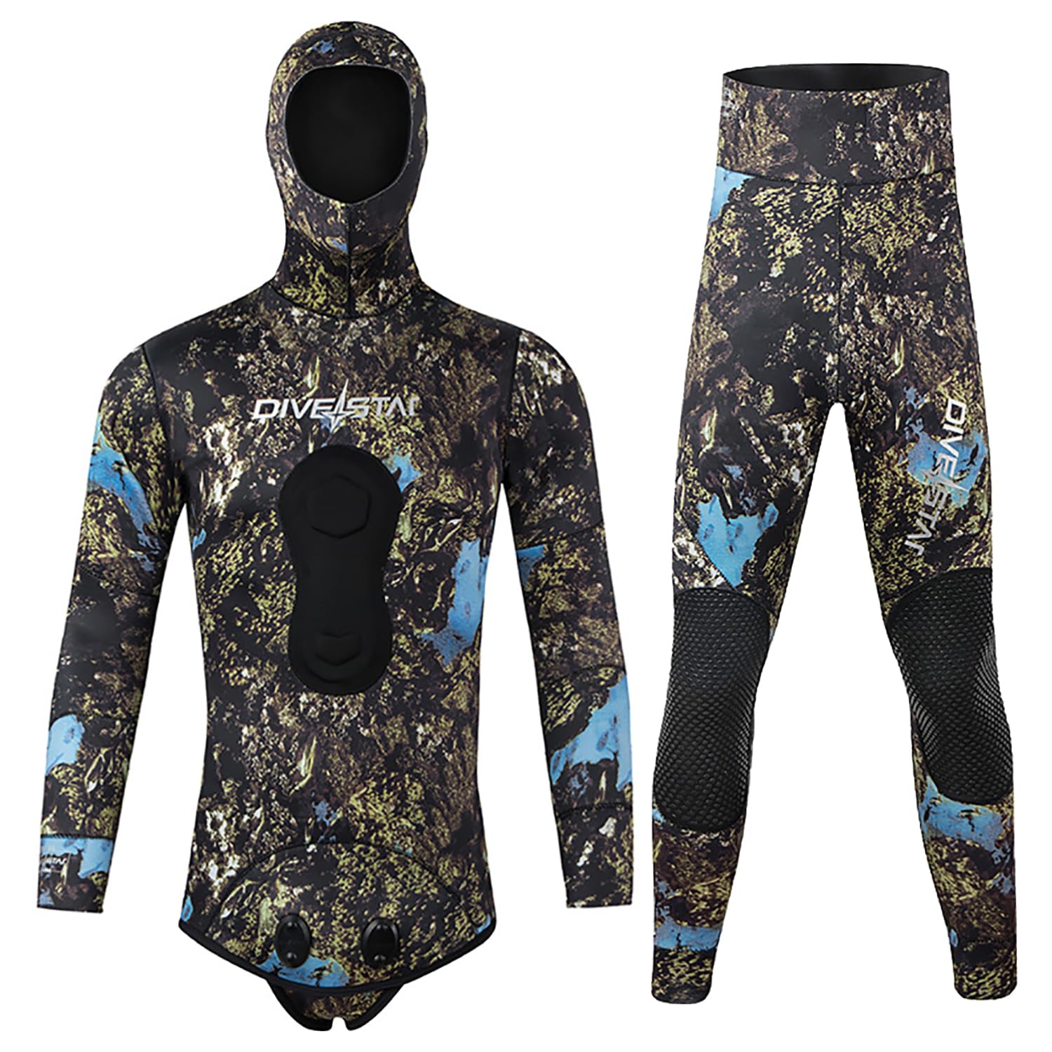 Muta da Pesca in Apnea in Neoprene da 3Mm, 2 Pezzi, Muta da Immersione Mimetica La Cui Colorazione può Variare in Base All'ambiente per Il Nuoto in Acque Fresche E Il Nuoto Subacqueo