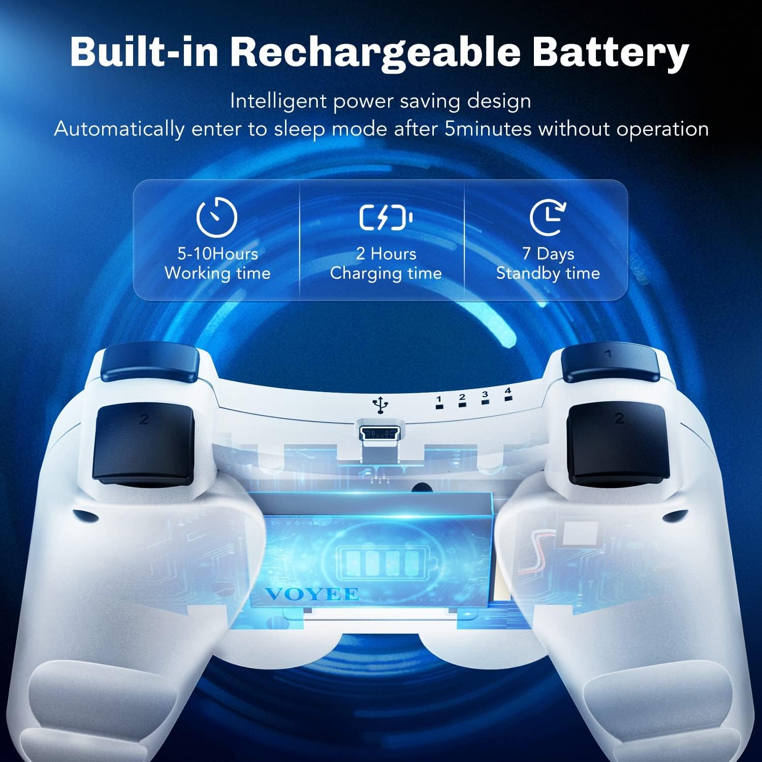 VOYEE Wireless Controller Compatible with Playstation 3 PS-3 Controller with Upgraded Joystick/Rechargerable Battery/Motion Control/Double Shock (White) : Video Games