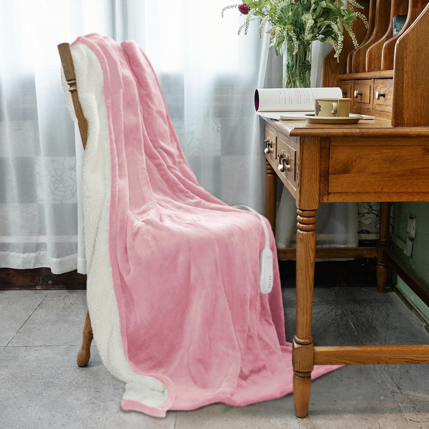 Heated Blanket Throw 50"x60", ETL & FCC Certified Electric Blanket with 3-Hour Timer Auto-Off & 5 Heating Levels, Overheat Protection, Machine Washable - Pale Pink - Image 6