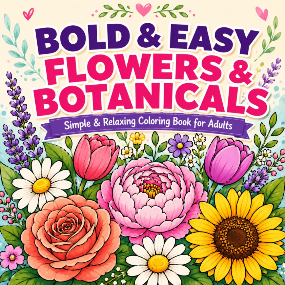 Bold & Easy Flowers & Botanicals: Coloring Book for Adults (Bold & Easy Coloring Collection)