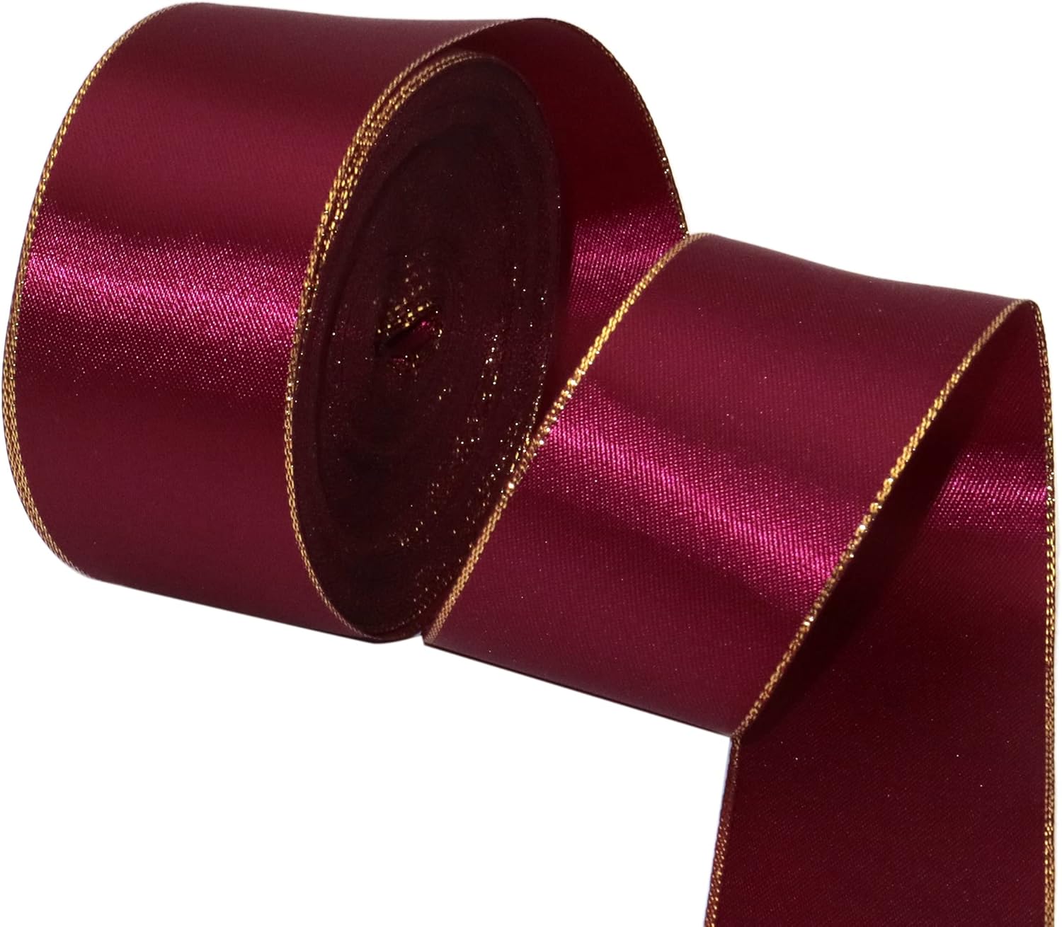 David accessories Wine Satin Ribbon with Gold Edges 1.5