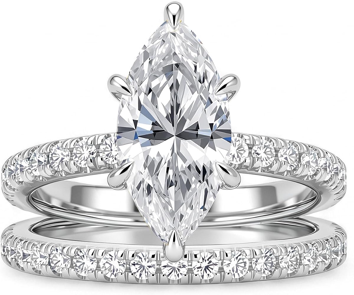 3.5CT Marquise Cut Engagement Ring Set for Women, 5A Cubic Zirconia