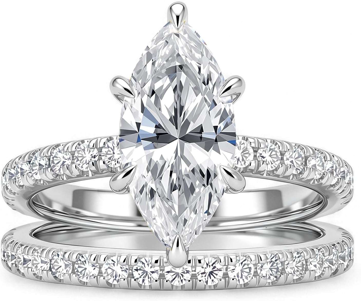 AVECON 3.5CT Marquise Cut Engagement Ring Set for Women, 5A Cubic Zirconia Promise Wedding Band with 6 Prongs, 14K Gold/White Gold Plated Simulated Diamond Travel Rings Gift for Her, Size 5-9