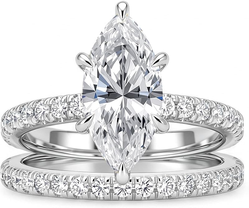 3.5CT Marquise Cut Engagement Ring Set for Women, 5A Cubic Zirconia