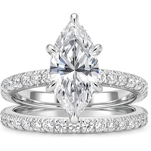 AVECON 3.5CT Marquise Cut Engagement Ring Set for Women, 5A Cubic Zirconia Promise Wedding Band with 6 Prongs, 14K Gold/White Gold Plated Simulated Diamond Travel Rings Gift for Her, Size 5-9