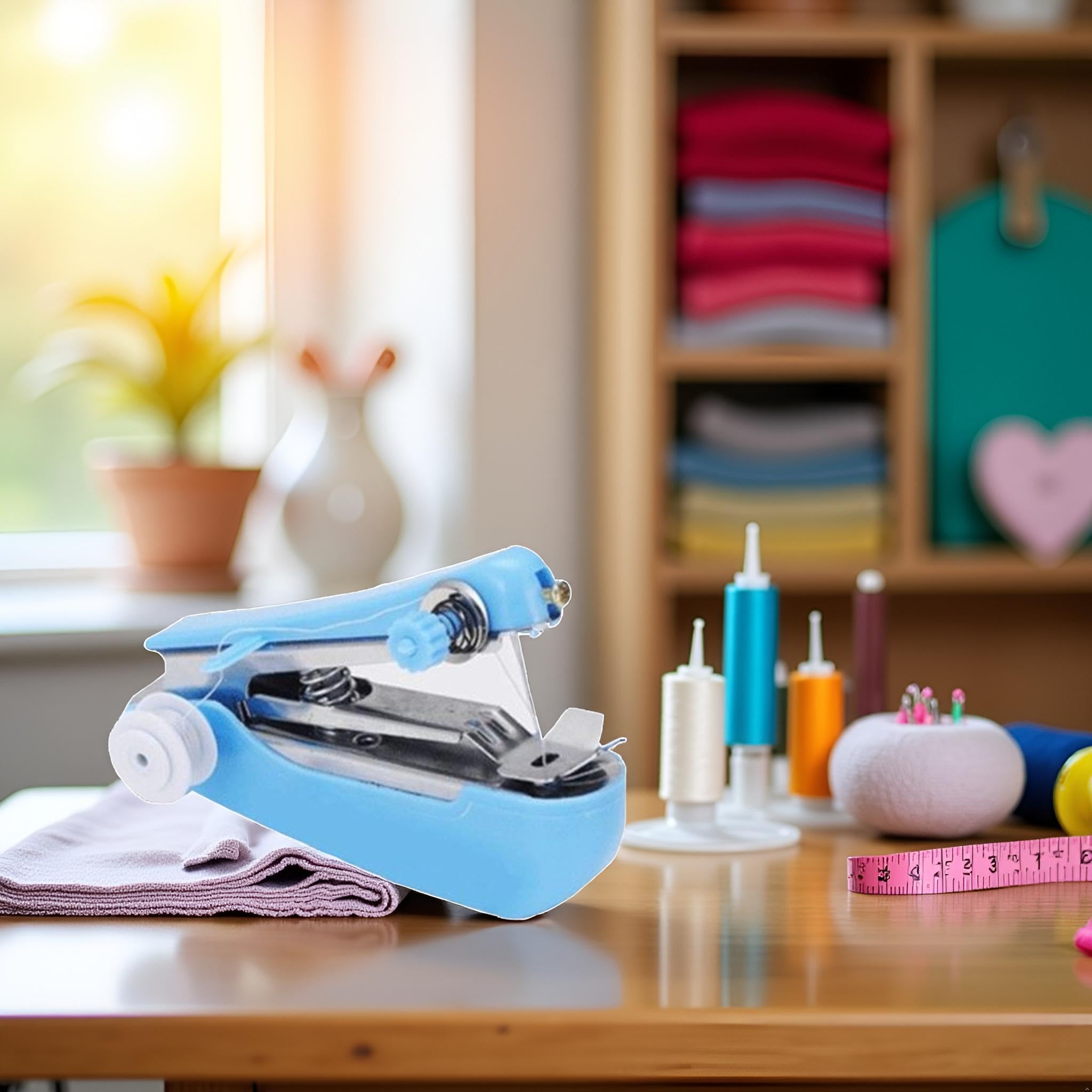 Máquina de coser de mano azul, mini máquinas de coser manuales portátiles Herramienta de costura práctica Mini máquina de alcantarillado Máquina de coser de mano Máquinas de bordar 4