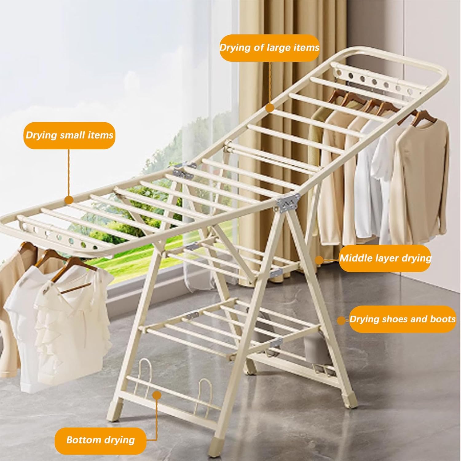 Adjustable Clothes Drying Rack, Foldable Stainless Steel Laundry Rack for Indoor and Outdoor Use, No Assembly Required, Three Layers 1.8m