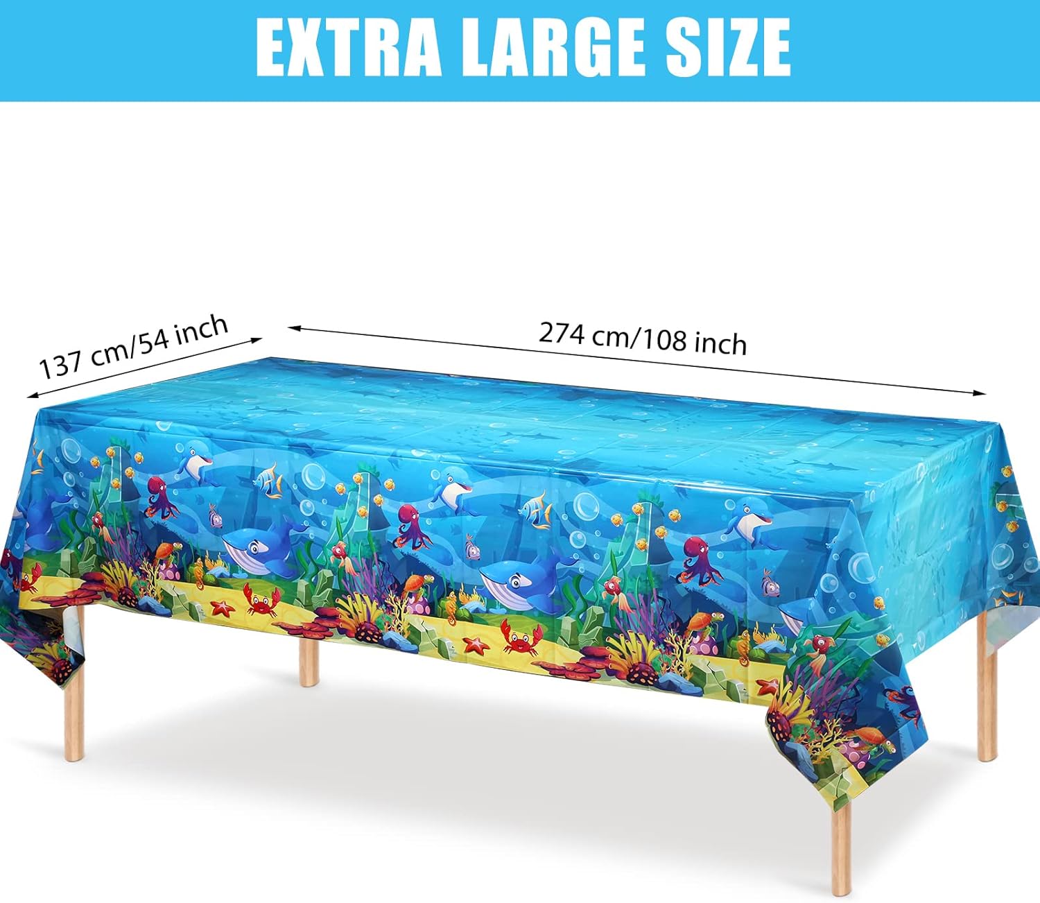 Tiamon 12 Pack Sea Party Tablecloth Ocean Animals Table Cover Underwater Creatures Tablecloth Ocean Sea Life Table Cover for Birthday Party Decoration, 54 x 108 Inch