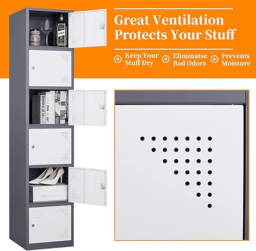 Vista 263 de Taquillas de metal para empleados, armario de almacenamiento de acero con 5 puertas para el hogar, oficina, escuela, gimnasio (blanco)