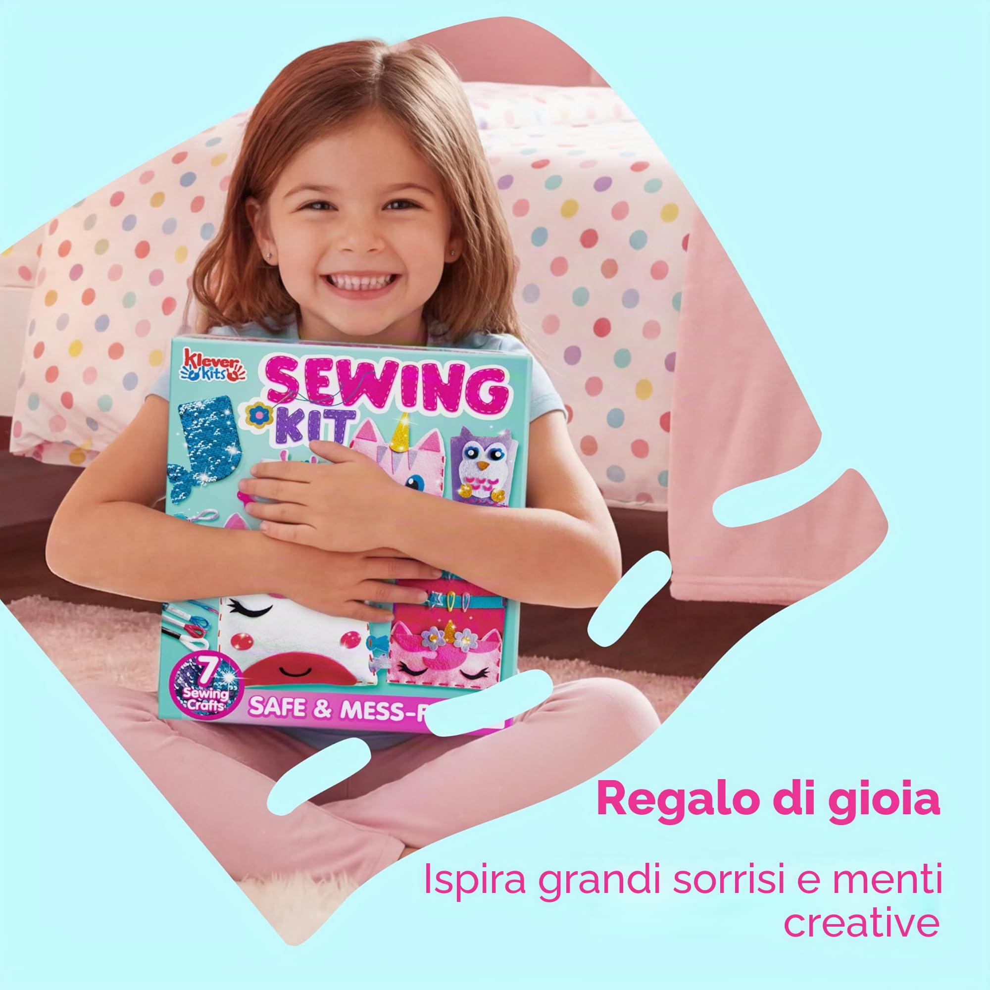 Klever Kits 7 Progetti di Cucito - Il Mio Primo Kit da Cucito in Feltro - Semplici creazioni fai da te con Animali con Cuscino Unicorno e Portacarte Sirena, Regalo per Bambini dai 6 Anni in su