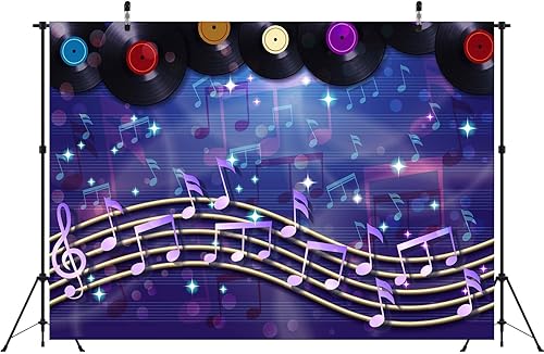 Miniatura 3 de CORFOTO Telón de fondo musical de 5 x 3 pies, diseño retro, notas musicales, fondo musical abstracto, decoración de fiesta, fotografía, fondo,
