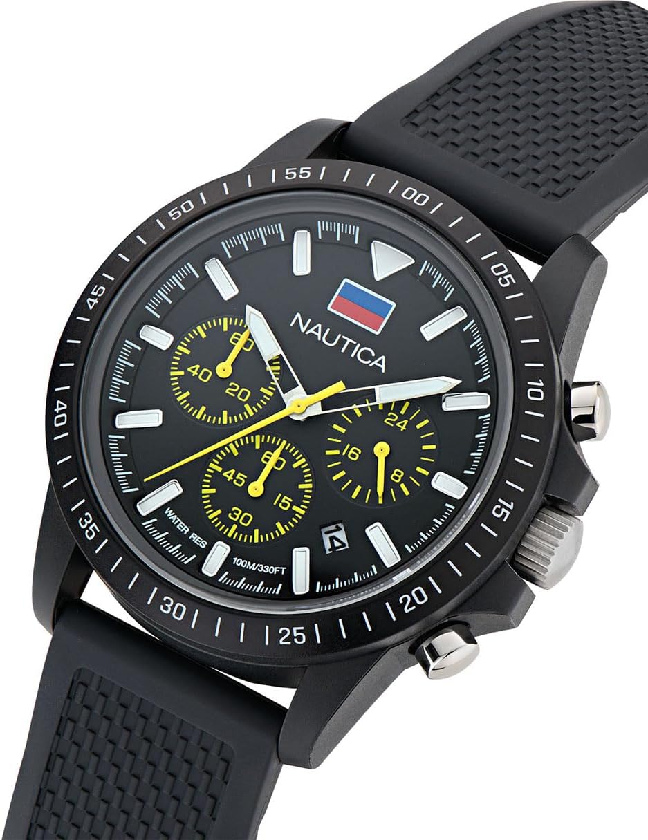 Nautica Men's Black Wheat PU Fiber Strap Watch (Model: NAPNOS4S4)